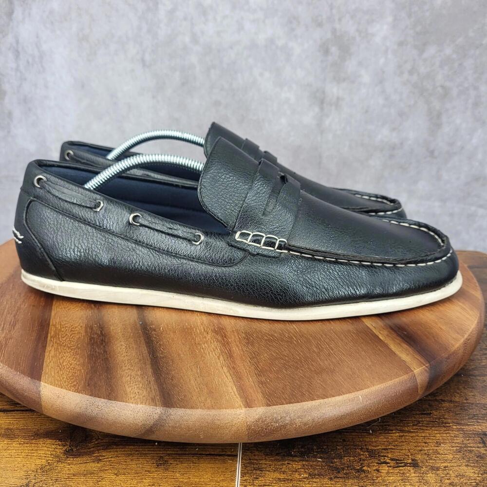 Bruno Marc Boat Shoes Mens 12 Black Faux‎ Leather Penny Loafers Shoes